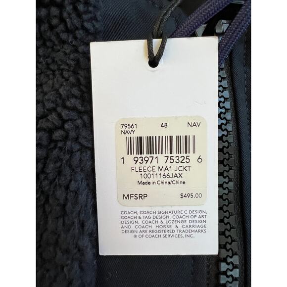 Coach Fleece Ma 1 Jacket Blue Men's 79561 Size 48 NWT $495 - Picture 4 of 16